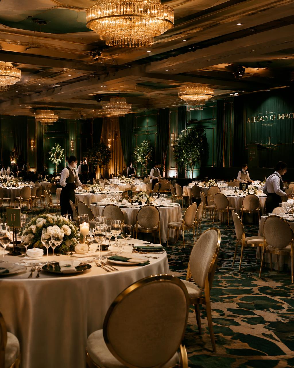 Gala dinner hall with round tables